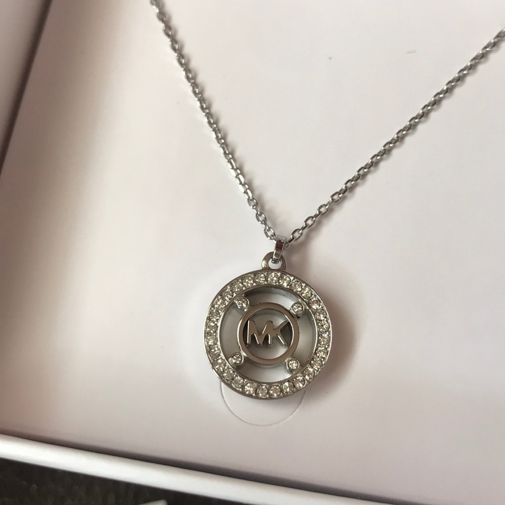 Michael Kors Women's MK Logo Silver Tone Necklace - Picture 5 of 6